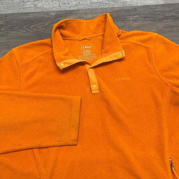 LL Bean Orange Men XL Regular Zipper Pocket Quarter Snap Fleece Polartec Jacket - Picture 1 of 10